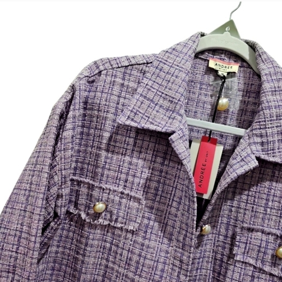 NWT Andree by Unit Boutique Cotton Shacket Size Medium Purple Plaid Tweed Jacket - Picture 15 of 17